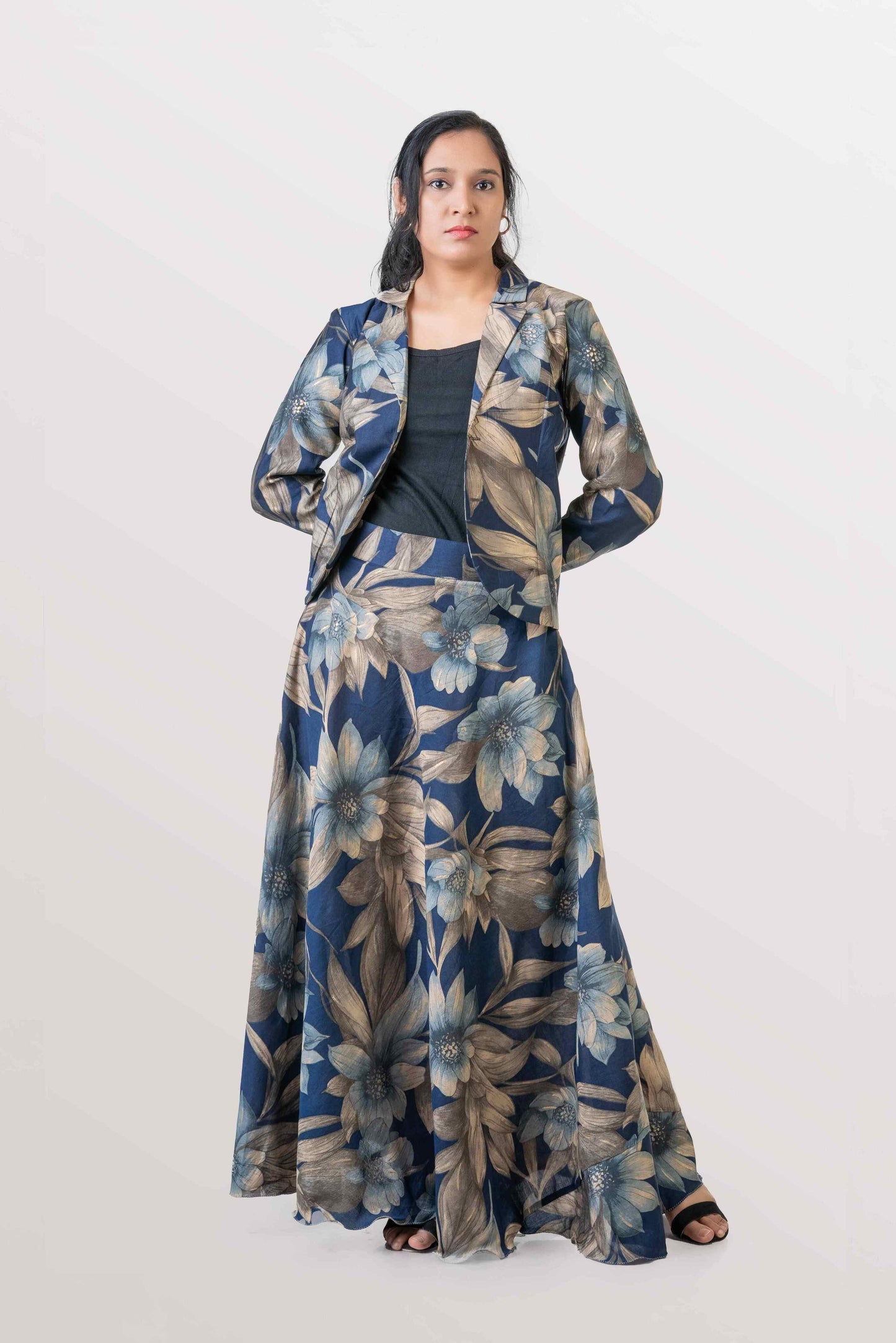 Navy Blue Floral Skirt