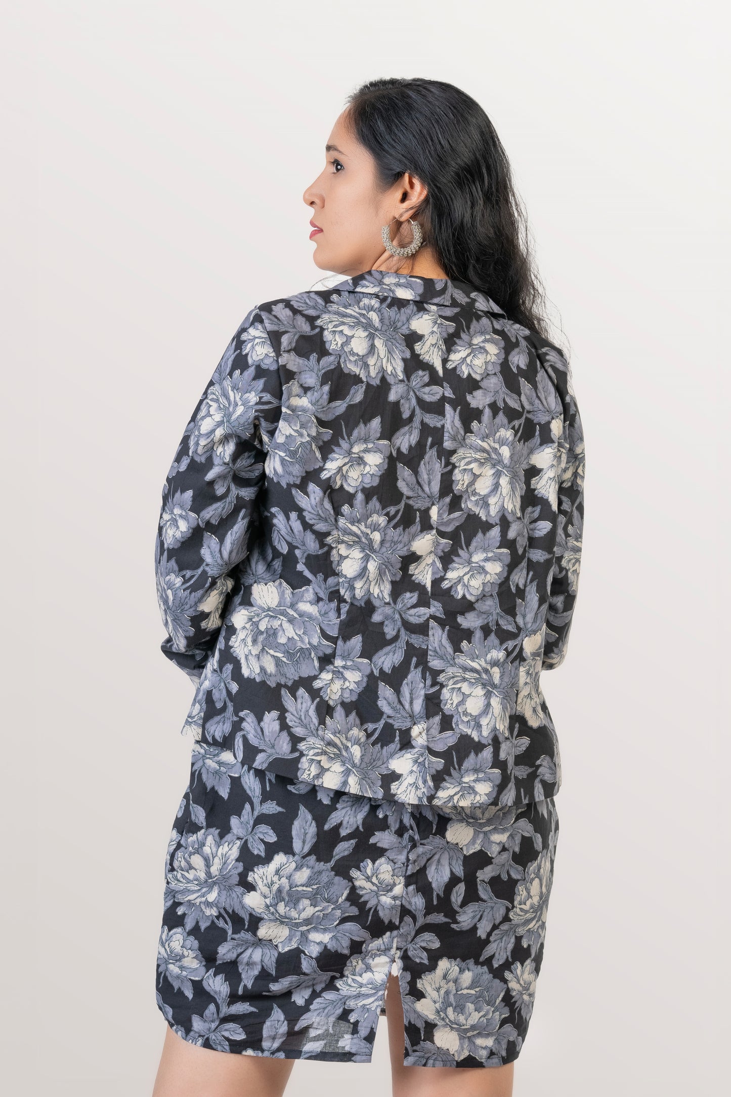 Black Floral Jacket-Dress Co-ord Set