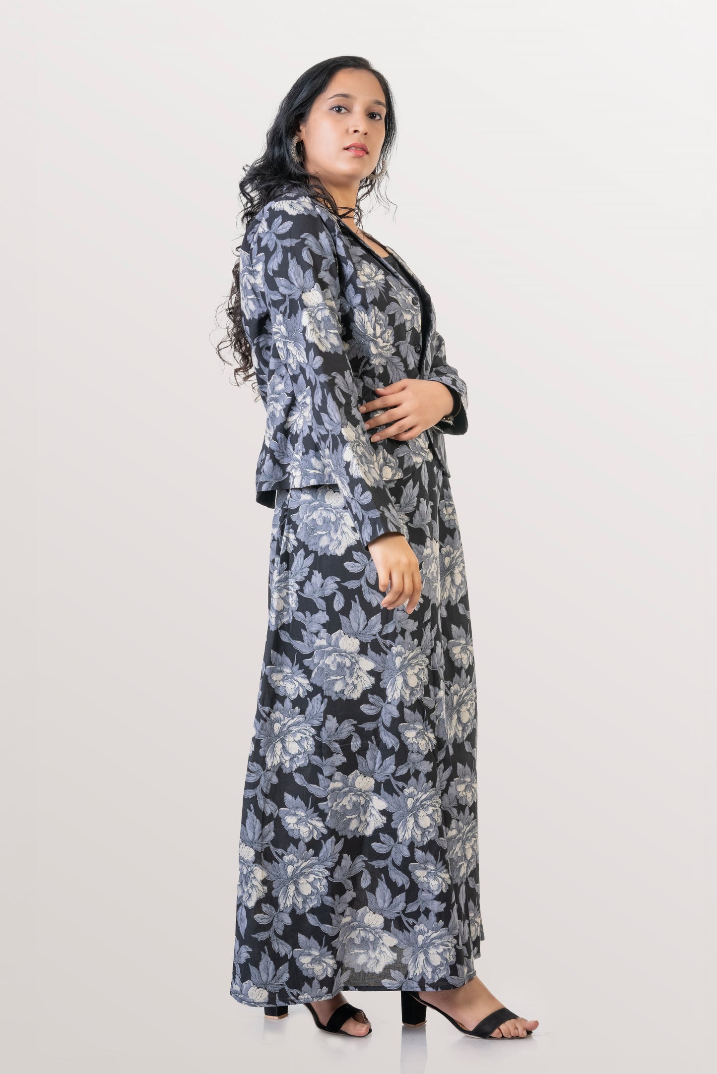Black Floral Jacket-Skirt Co-ord Set