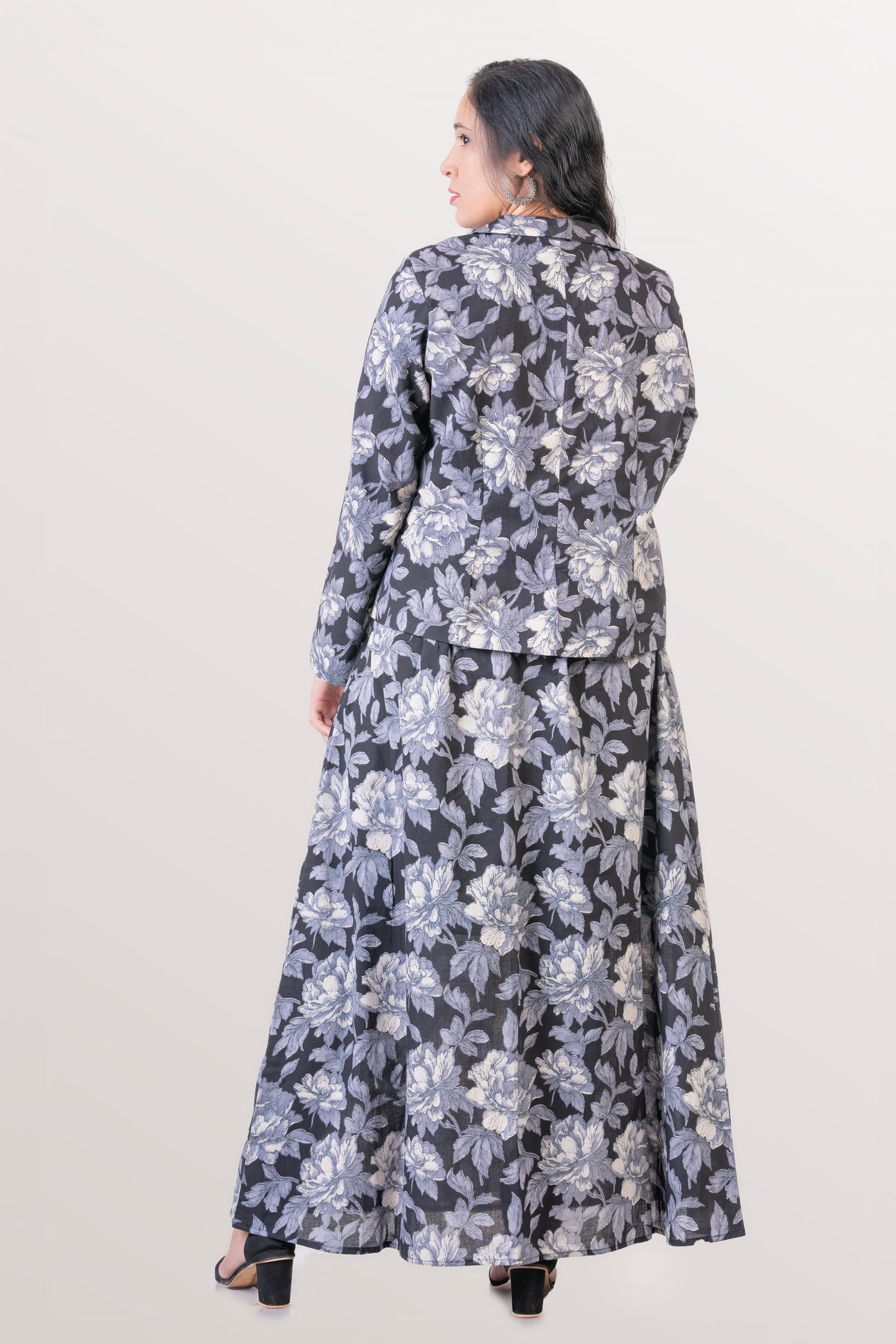 Black Floral Jacket-Skirt Co-ord Set