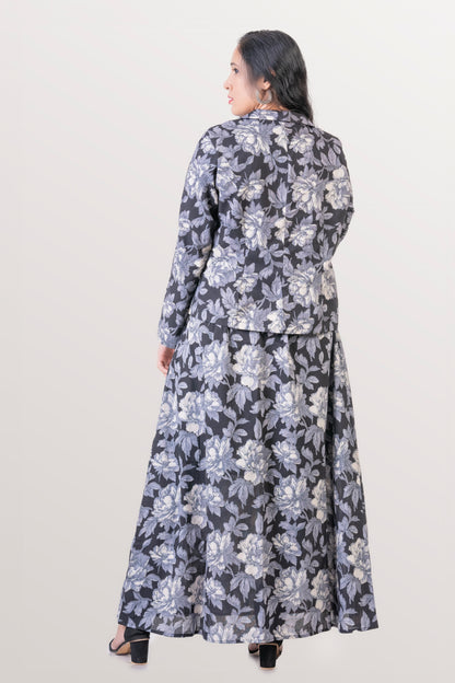 Black Floral Jacket-Skirt Co-ord Set