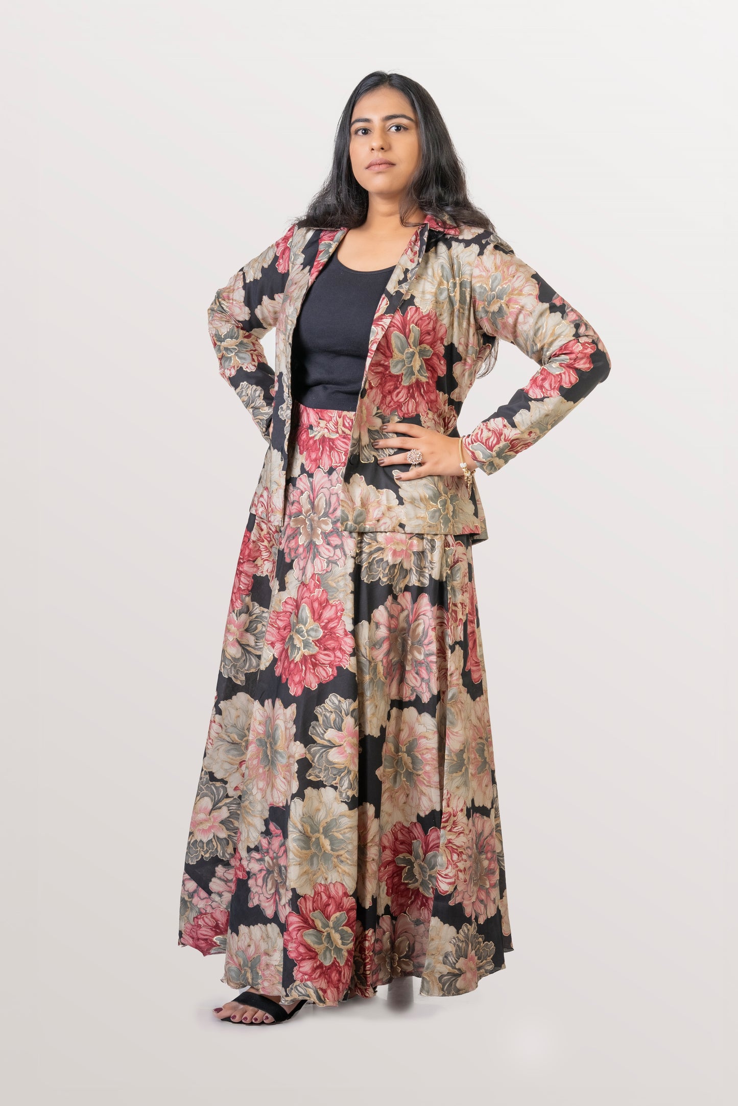 Gulabo Black & Pink Floral Skirt