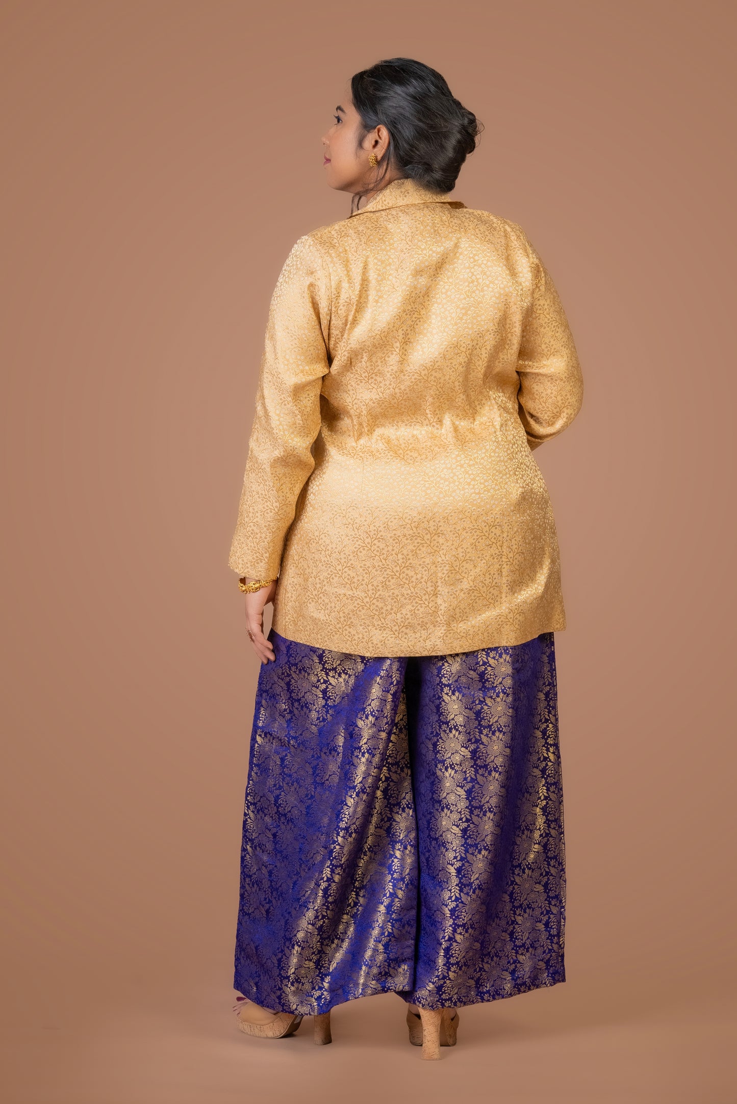 Purple Brocade Pant Suit Co-ord Set with Golden Brocade Jacket