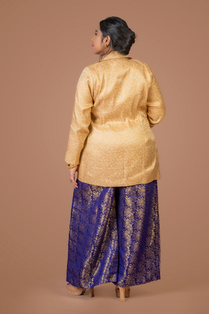 Purple Brocade Pant Suit Co-ord Set with Golden Brocade Jacket