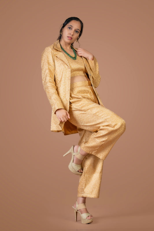 Golden Brocade Pant Suit Co-ord Set